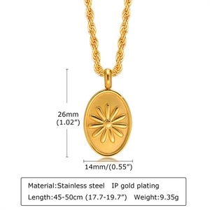 Collar con Colgante de Flor Ovalada y Árbol de Coco en Acero Inoxidable con Baño de Oro de 18k, Cadena de Eslabones Plateada, Regalo Casual/Deportivo - Product Image 2