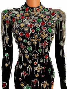 Vintage siyah kadife Rhinestones püskül düğün parti elbise bayanlar sahne dans kostümü kadınlar seksi Bodycon kulübü balo kıyafetleri - Product Image 5
