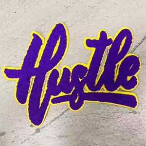 Parches personalizados grandes termoadhesivos y bordados con corte láser, logotipo Hustle, letras de chenilla termoadhesivas y para coser, parches Hustle - Product Image 2