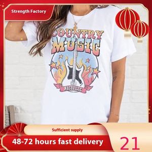 Camisetas con Estampado de Música Country de Nashville para Mujer, Estilo Vintage con Diseño de Guitarra, Corte Holgado Informal, 100% Algodón Jersey, 180 Gramos, Camiseta Corta - Product Image 2
