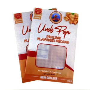 High quality custom brand plastic mylar bag back seal heat seal smell proof popcorn gummy pecans packaging bags with window