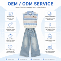 Ensemble 2 pièces tendance pour filles, haut polo rayé sans manches, pantalon large en jean à imprimé étoile, tenues décontractées à la mode européenne pour enfants