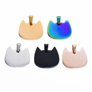 Pendentif tête de chat mignon en acier inoxydable, 5 couleurs, disque d'identification |   Breloque unisexe double face polie pour la fabrication de bijoux et colliers - Product Image 2