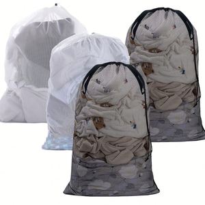 <b>Extra</b> <b>Large</b> Capacity Folding Home Use Polyester Clothing Care Storage Bag 60*90cm Drawstring Mesh Laundry Wash Bag Wholesale - Product Image 4