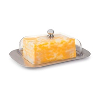 Beurrier rectangulaire en acier inoxydable avec couvercle en plastique transparent