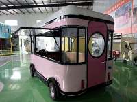 Camion de restauration mobile électrique 4 roues en acier inoxydable, style rétro commercial, intérieur personnalisé, pour vente de snacks, glaces et bonbons
