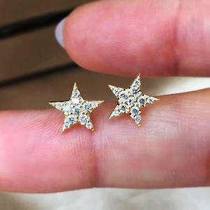 Pendientes de Estrella E1339, Chapados en Oro, con Cristales de Estrás, Engaste de Garra, Unisex, Joyería de Moda, Regalo - Product Image 4