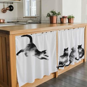 Rideaux courts à volants motif <span class=keywords><strong>chat</strong></span> noir et blanc pour salle de bain, au-dessus de l'évier, petite cuisine, 2 panneaux - Product Image 6