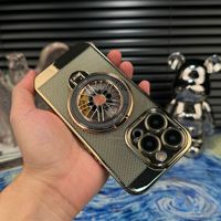 Étui rigide de luxe anti-chute pour iPhone avec poignée rotative gyroscopique, coque de téléphone portable avec finition électro-plaquée