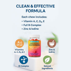 סוכריות לעיסות מולטי-ויטמין של יצרן מקורי עם ויטמין A, C, D3, E, קומפלקס <span class=keywords><strong>B</strong></span> מלא, אבץ, יוד, <span class=keywords><strong>12</strong></span> ויטמינים ומינרלים חיוניים לאנרגיה טבעית - Product Image 4