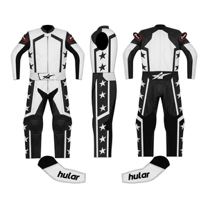 Traje de Carreras de Cuero Blanco Personalizado de Talla Grande para Motocicletas, Resistente al Viento, Estampado, para Uso en Invierno y Verano, por HULAR INTL - Product Image 1