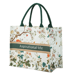 Bolso de mano de doble cara bolso de compras de <span class=keywords><strong>estambre</strong></span> estampado natural poliéster impermeable reutilizable - Product Image 1