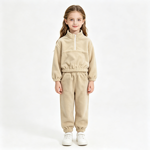 Tuta in <span class=keywords><strong>pile</strong></span> da <span class=keywords><strong>bambina</strong></span> 2 pezzi: Top a collo alto con mezza zip e <span class=keywords><strong>pantaloni</strong></span>, calda e comoda, completo casual per tutti i giorni - Product Image 2