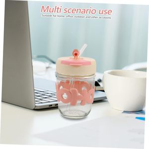 Cute Girls 350ml Glass Portable Clear Drinking <b>Cup</b> Auto-Rotating Milk Mark Water Bottle with Straw/Chain for Gym & <b>Camping</b> - Product Image 3
