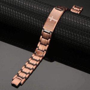 Bracciale Classico Magnetico in Rame <span class=keywords><strong>con</strong></span> Croce per Uomo, Incisione Biblica del Padre Nostro, 9 Pollici, Chiusura a Maglie Pieghevoli - Product Image 3