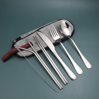 Couverts réutilisables en acier inoxydable, ustensiles de bureau et pailles métalliques, ensemble de couverts de voyage portables avec étui