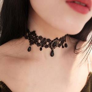 قلادة عتيقة مكتنزة للسيدات من الدانتيل الأسود-قلادة كريستال قوطية-قلادة ضيقة لحفلات الهولوين - Product Image 1