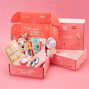 Gratis sampel kotak surat kemasan bergelombang kosmetik warna merah muda Logo kustom kotak pengiriman kotak kertas