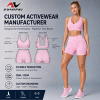 Yoga set voor dames met custom logo hartvormige uitsparing, zachte, contrasterende biker shorts met naad, buikcontrole, workout set OEM ODM roze