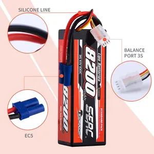 SUNPADOW 8200mAh 3S Lithium-ion Battery For RC Vehicles Car Truck Tank Truggy Buggy With 11.1V 100C With EC5 Lipo Battery