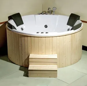 4 und 5 Person Wäsche Surround Moderne Zoll Holz Freistehende Einweichen Whirlpools Air Bubble Jet Runde Geformte Tropfen In bad Wannen