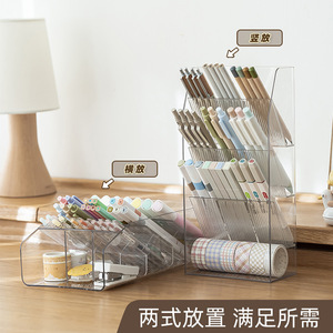 Transparent Angled Pen Holder Large Capacity Desk Organizer Storage Box For Student Office Use Plastic Square Shape SD-3838 - Product Image 5