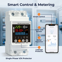 Protecteur multifonction intelligent WiFi Tuya 63A, protection contre les fuites à la terre, surtension et sous-tension, compteur d'énergie kWh, écran LCD couleur, relais