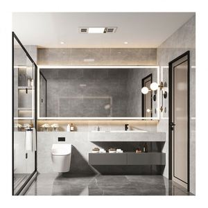 Tocador de baño con agitador blanco y dorado Gabinete de 42 pulgadas con espejo Led moderno - Product Image 4
