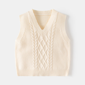 2024 Collection hiver nouveaux garçons col en v couleur unie Jacquard tricot gilet enfants <span class=keywords><strong>pull</strong></span> sans manches pour la livraison directe en gros - Product Image 1