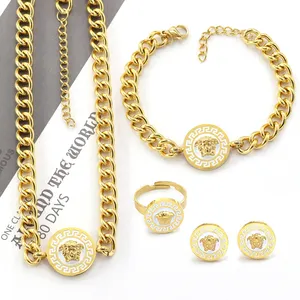 Neuankömmling 18 Karat vergoldeter Designers chmuck Berühmte Marken Edelstahl Kubanische Glieder kette Luxus schmuck Set für Frauen