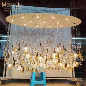 Lustre de plafond à feuilles rondes en verre doré avec corps en acier inoxydable de style <span class=keywords><strong>Art</strong></span> <span class=keywords><strong>nouveau</strong></span> pour hôtel - Product Image 3