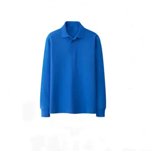 Igift Factory Made Uniform Hot Selling Ontwerp Custom Logo 100% Katoen Custom Lange Mouwen Mannen Blauwe Polo Shirt