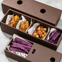 Boîte en carton auto-élevante personnalisée en papier recyclé pour frites, churros, lait avec emplacements pour sauce et impression de logo sur mesure