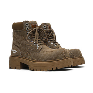 Bottes de travail montantes tendance en daim color block, à semelle épaisse et rehaussée, pour hommes et femmes, Nouveauté 2026 - Product Image 4