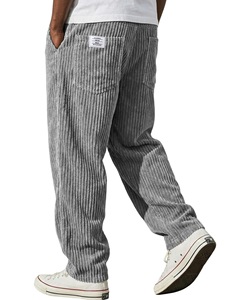 Pantalones Casuales de Pierna Recta y Corte Holgado con Etiqueta Bordada Estilo Americano para Hombre, Pantalones con Rayas Verticales - Product Image 1