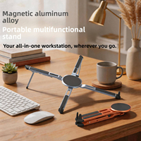 Support pliable multi-appareils en alliage d'aluminium magnétique, rotatif à 180°, réglable en hauteur sur 2 niveaux pour ordinateur portable, tablette, smartphone