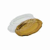 Barquette jetable pour gâteaux, plateau alimentaire à emporter avec couvercle transparent, plateau ovale en plastique pour buffet, plateau de luxe doré pour desserts