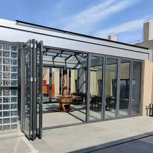 Porte pliante en <span class=keywords><strong>accordéon</strong></span> en aluminium noir de style industriel moderne 60x80 Portes en verre de patio à glissière française Utilisation intérieure et extérieure Villas - Product Image 1