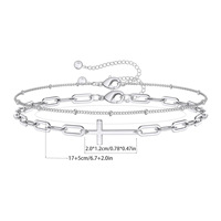 Bracelet chaîne à maillons plats double couche avec pendentif croix, bracelet ovale style trombone, bijoux de mode pour femmes et hommes, usage quotidien
