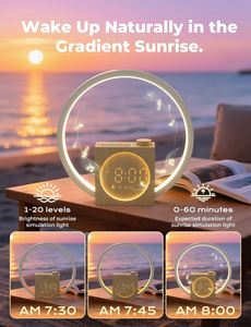 Haut-parleurs portables <span class=keywords><strong>USB</strong></span> <span class=keywords><strong>avec</strong></span> éclairage LED RVB, fonction lever de soleil, bruit blanc coloré imitation bois, <span class=keywords><strong>réveil</strong></span> intelligent, horloge de table - Product Image 5