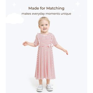 DREAMHALO Vestido para niñas pequeñas de manga corta, línea A, a rayas, de viscosa de bambú, ropa informal de verano, 2-6 años - Product Image 2