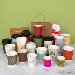 Free Sample Custom Printed logo 7/8/12/16oz Recyclable White Paper Coffee <b>Cup</b> with Lid - Product Image 4