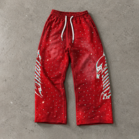 Pantalon de survêtement personnalisé en coton pour homme, coupe droite, large, empilé, effet délavé, décoloré par le soleil, évasé, baggy, avec strass