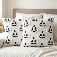 Housse de coussin Halloween, motif citrouille orange et fantôme, carrée, en polyester