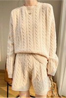 Ensemble deux pièces Richman d'hiver en cachemire torsadé, pull col rond et short décontracté en maille plate, pour femme