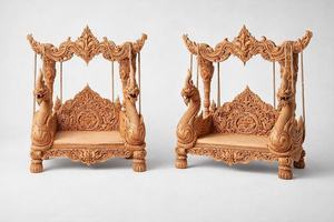 Banc de jardin en teck sculpté à la main, chaise de terrasse, siège pour balcon ou véranda - Product Image 2