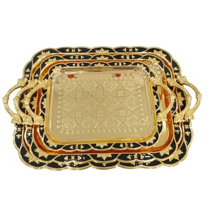 Bandeja Rectangular de Lujo Europeo, Juego de Tres Piezas para Almacenamiento, Bandeja para Frutas y Pasteles, Decoración para Fiestas al por Mayor con Borde Negro - Product Image 1