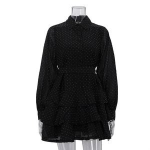 Abito Corto <span class=keywords><strong>Nero</strong></span> da Donna con Cintura e Bottoni, <span class=keywords><strong>Maniche</strong></span> <span class=keywords><strong>Lunghe</strong></span>, in Rayon con <span class=keywords><strong>Paillettes</strong></span> e Diamanti, per Feste, Collezione 2025 - Product Image 4