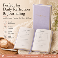 Carnet de notes personnalisé en lin rigide pour la réflexion quotidienne, pages guidées, thème Lavande, Gratitude, Marque privée, Faible MOQ