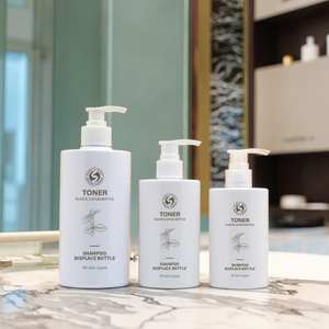 250ml 300ml 500ml Cổ Phiếu rỗng tùy chỉnh vòng màu trắng hoặc màu đen rửa cơ thể gel tắm bơm nhựa PET tóc chai dầu gội đầu - Product Image 1